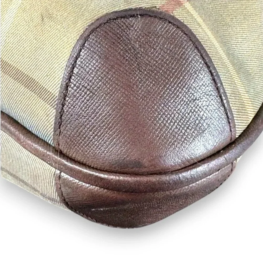 Burberrys Vintage Nova Check Leather Trimmed Large Tote with COA